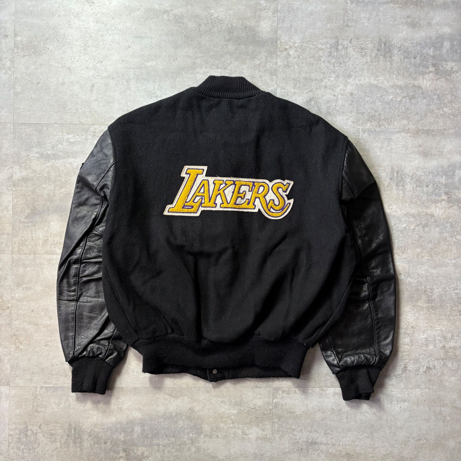90s DeLONG Los Angeles LAKERS NBA スタジャン ウール×レザー 46 USA