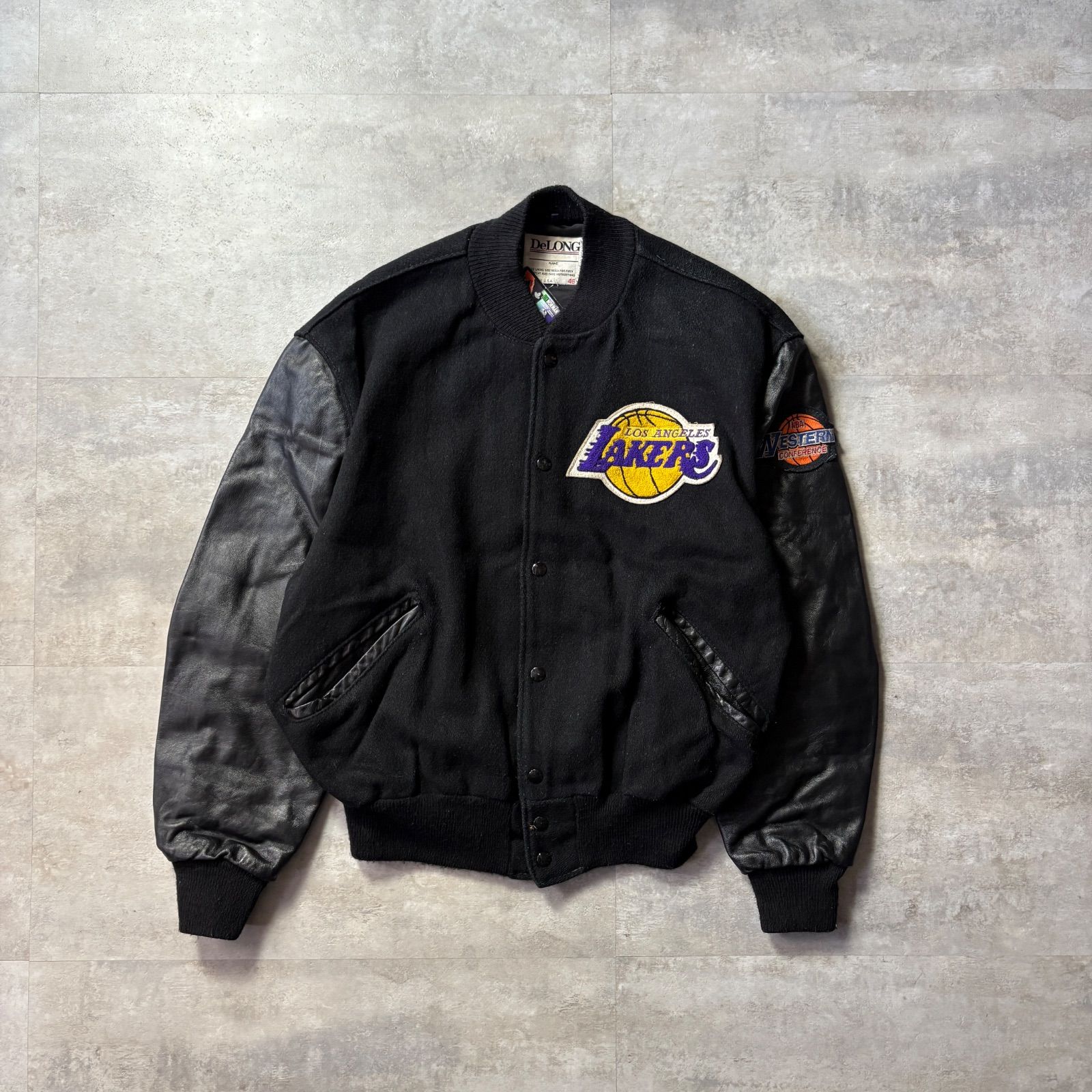 DeLONG スタジャン バスケットボール 90s DeLONG Los Angeles LAKERS NBA スタジャン ウール×レザー 46 USA