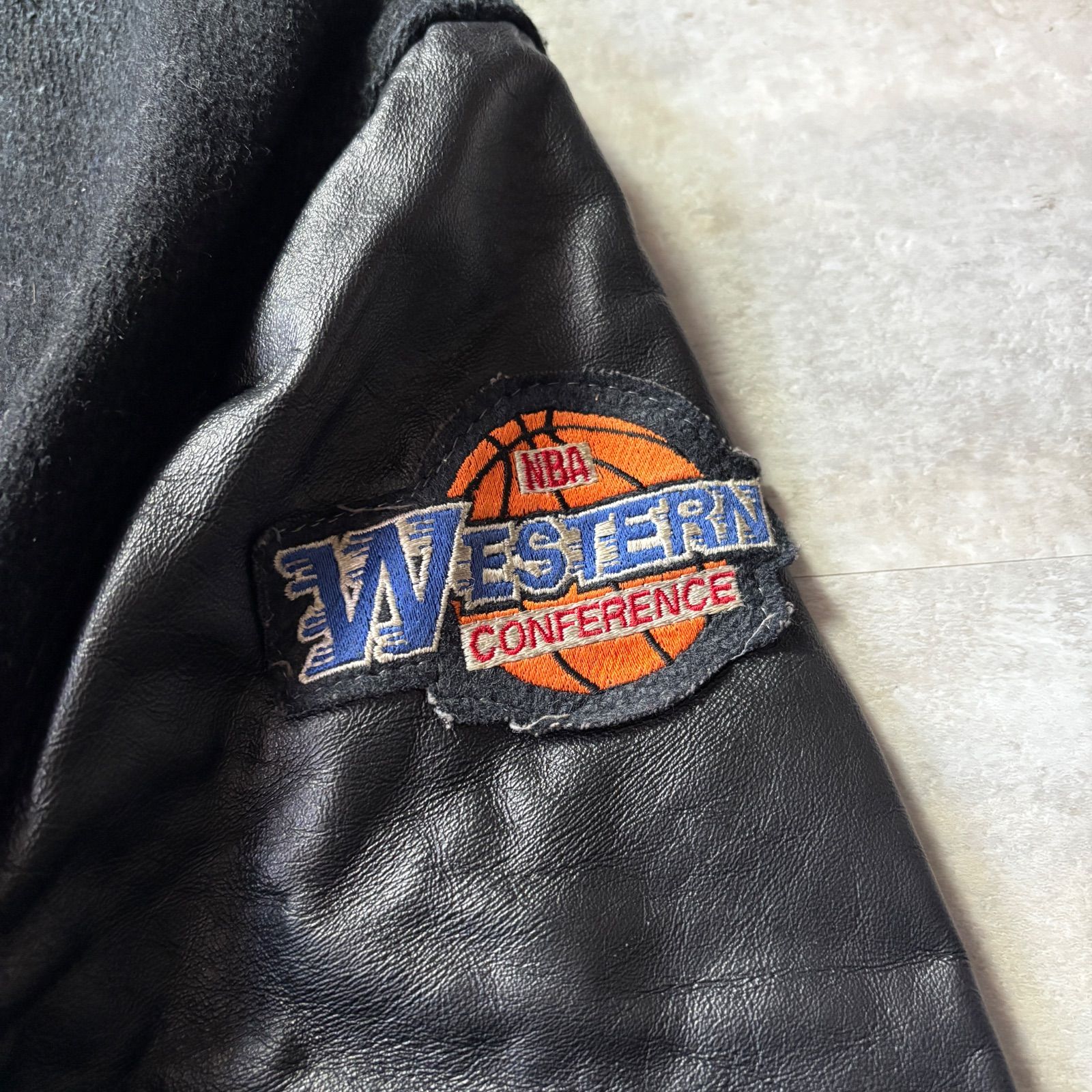 90s DeLONG Los Angeles LAKERS NBA スタジャン ウール×レザー 46 USA