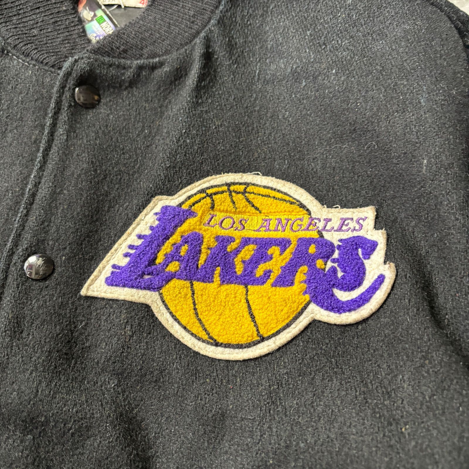 90s DeLONG Los Angeles LAKERS NBA スタジャン ウール×レザー 46 USA
