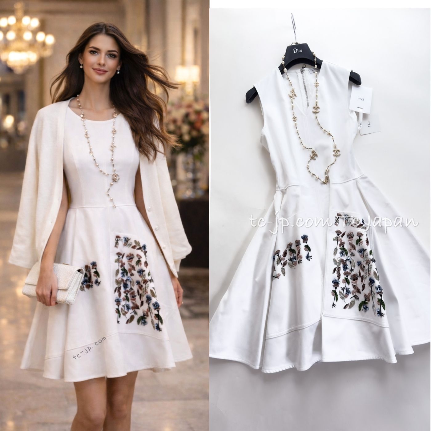 クリスチャン ディオール Christian Dior ホワイト 刺繍 ビーズ ドレス