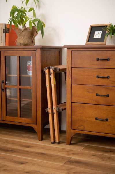 アルミ製（木目調仕上げ）折りたたみ式マルチステップ台（簡易スツール