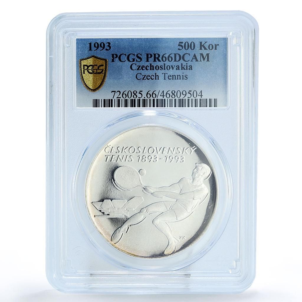 チェコスロバキア 500コルナ チェコテニス100周年記念 PR66 PCGS 銀貨