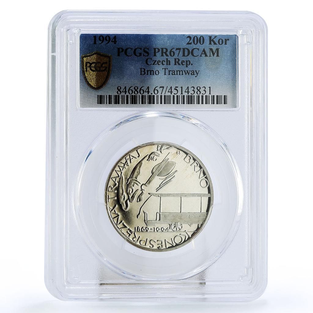 チェコ共和国 200コルナ ブルノの馬車路面電車 PR67 PCGS 銀貨 1994年