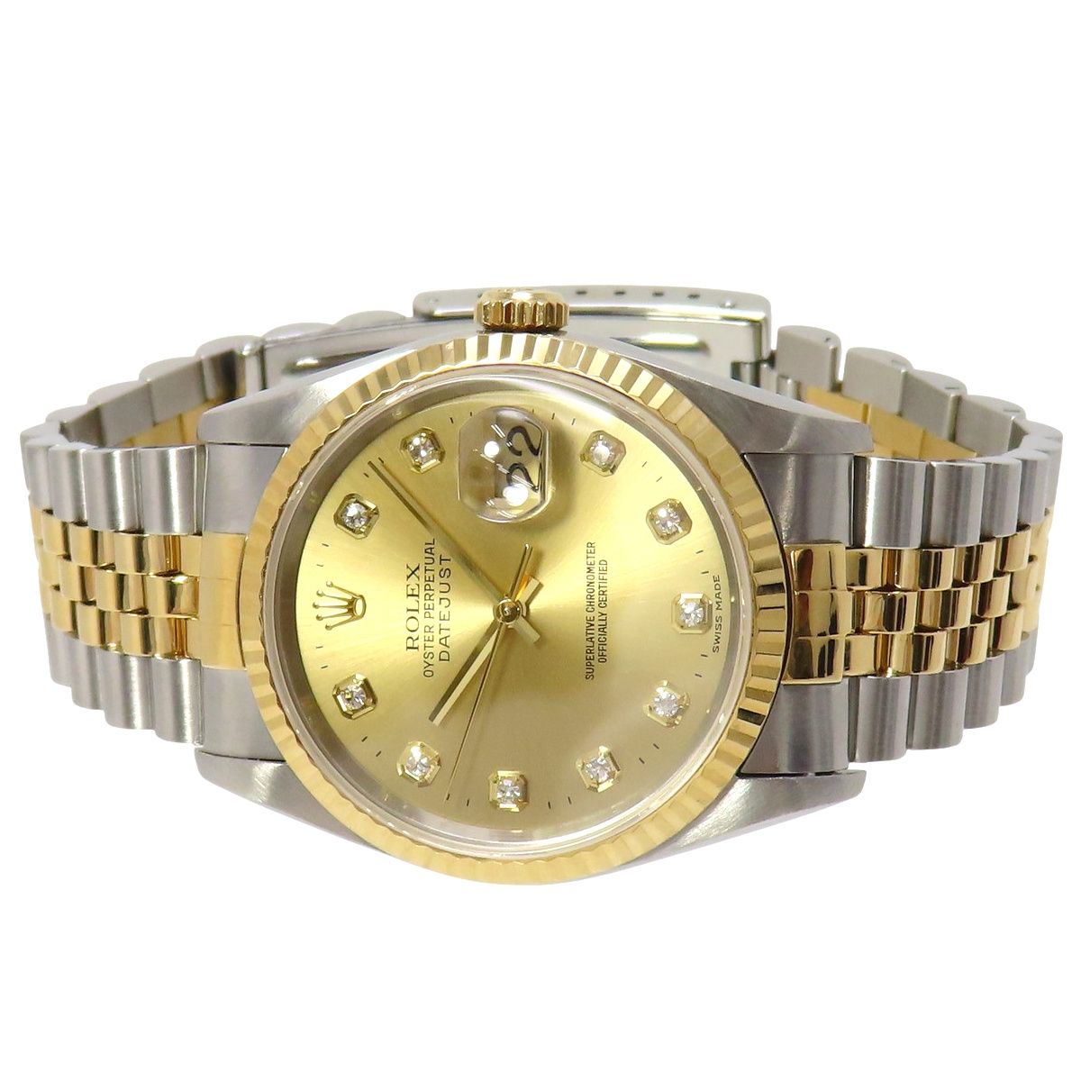 保証書付】ロレックス デイトジャスト 10PD 16233 YG/SS W番 ダイヤ