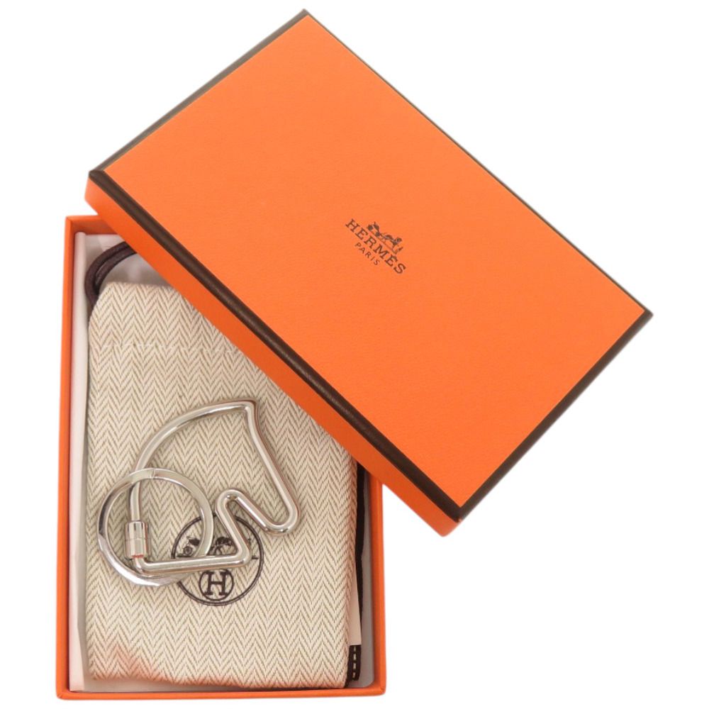 美品 エルメス キーリング シュバル メタル シルバー キーホルダー