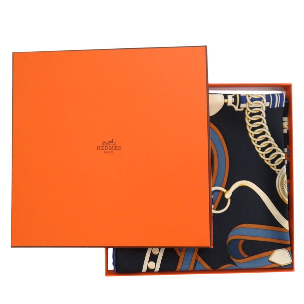 新品同様 エルメス カレ90 グラン トゥラララ シルク ネイビー