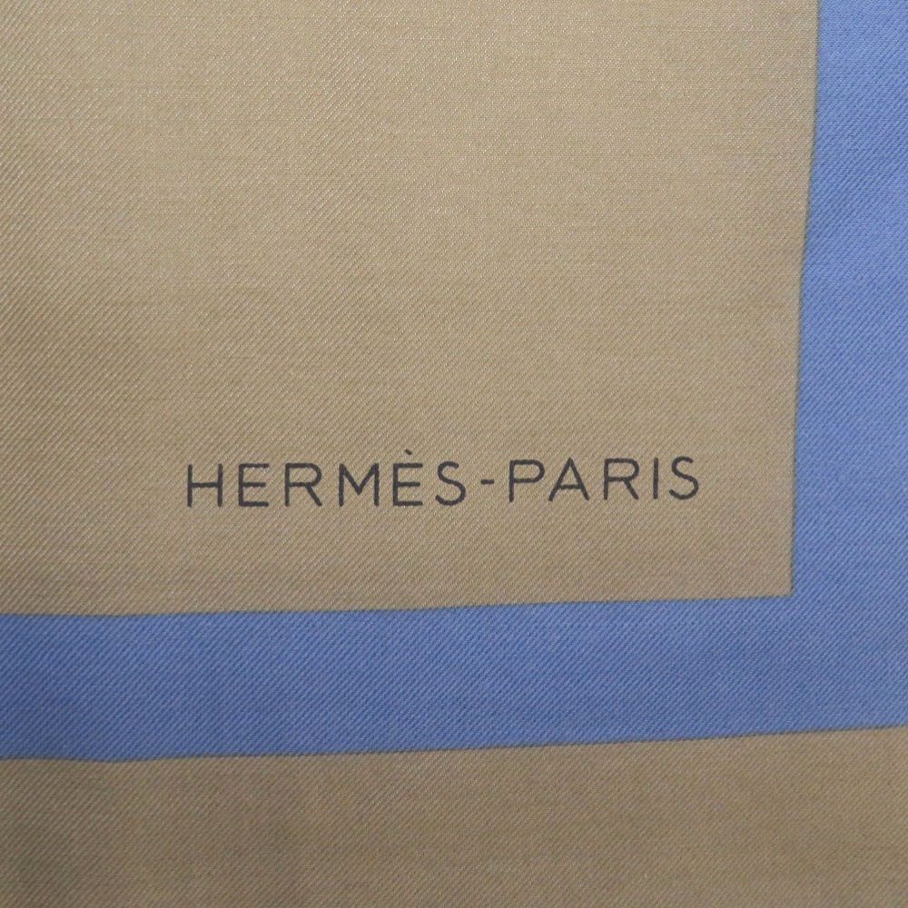 美品 エルメス カレ65 サーフィンファン Surfing Fan シルク ベージュ