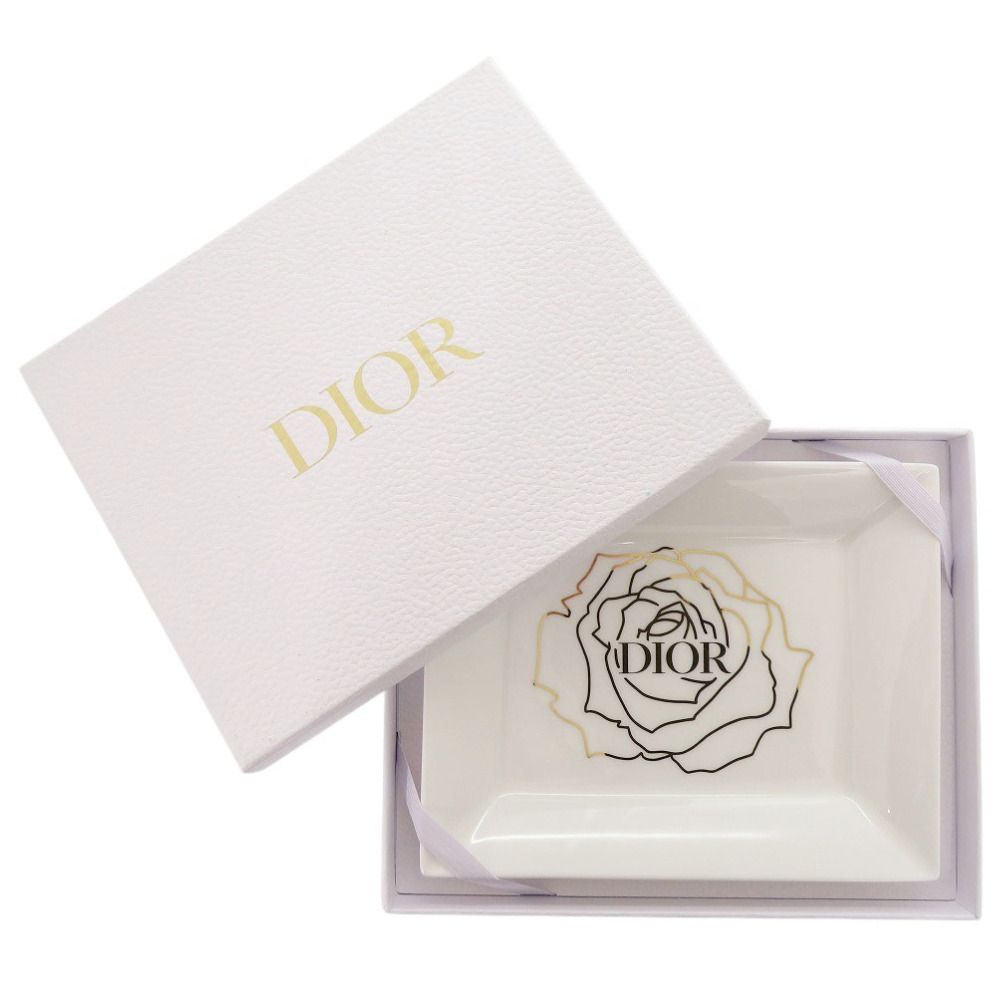 ♥ ディオール ローズ 陶器 ホワイト トレー プレート 皿 食器 白 1389 Dior