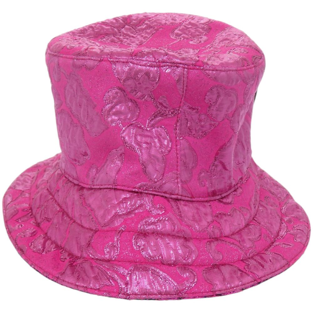 美品 グッチ メタリックジャカードリバーシブルバケットハット ピンク