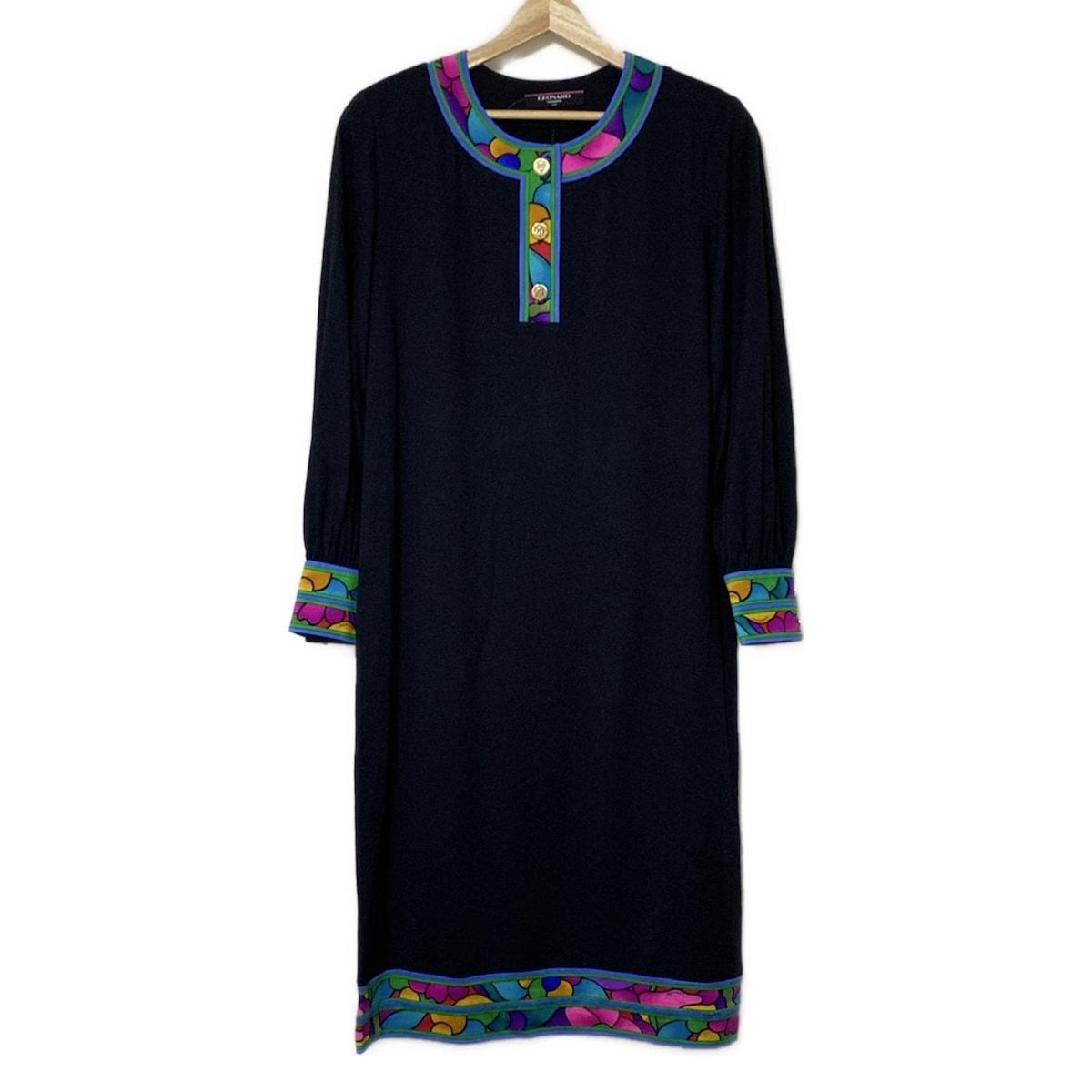 LEONARD(レオナール) ワンピース サイズLL レディース美品 - 黒×ブルー