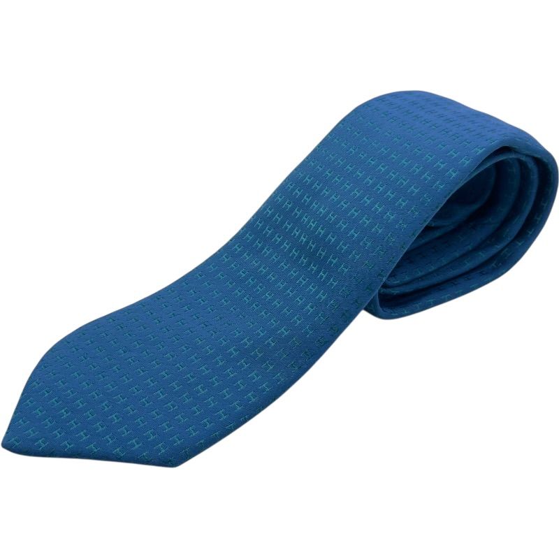 エルメス HERMES H柄シルクネクタイ ブルー シルク メンズ ネクタイ