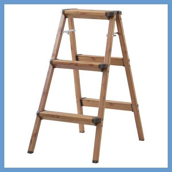 アルミ製 木目調仕上げ 折りたたみ式マルチステップ台 簡易スツール 脚立 踏み台 ディスプレイラック W 44 D 64 H 79 cm 耐荷重100 kg No 403 ３段