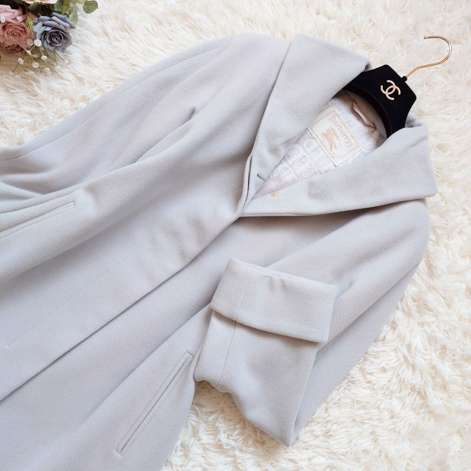 美品 高級 バーバリーズ BURBERRYS ロングコート ショールカラー 裏地