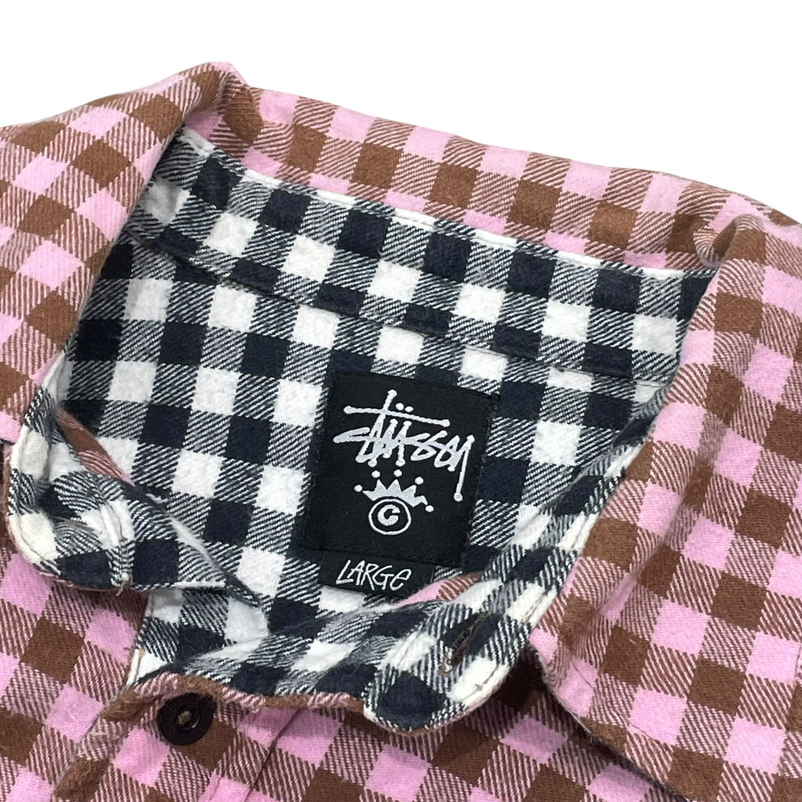 STUSSY】00s OLD STUSSY FLANNEL CHECK SHIRT PINK オールド