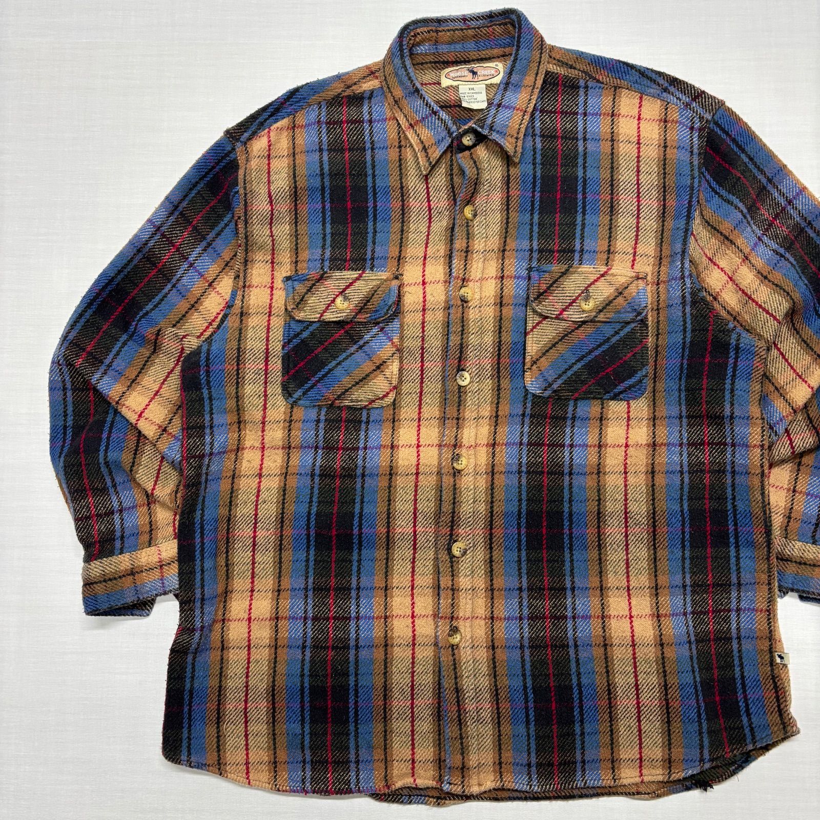 MOOSE CREEK ヘビーネルシャツ XXL ベージュ 青 チェック 肉厚 ビッグ