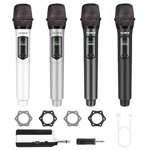ワイヤレスマイクシステム 4 つの手持ち型カラオケ無線マイク 固定周波数 160 Ft ムービングコイルマイクロフォン 6 35 mm レシーバー付き プレゼンテーション 教会 カラオケ 結婚式 でき事 パーティー用 K 604 WSGB 174 b 91 ab
