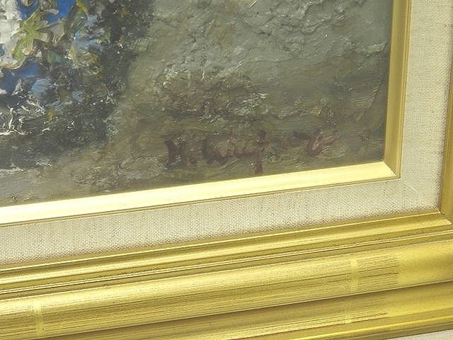 渡部ひでき 作 【薔薇】 油絵 ◇ F6キャンバス 額縁サイズ約49.5×58.5