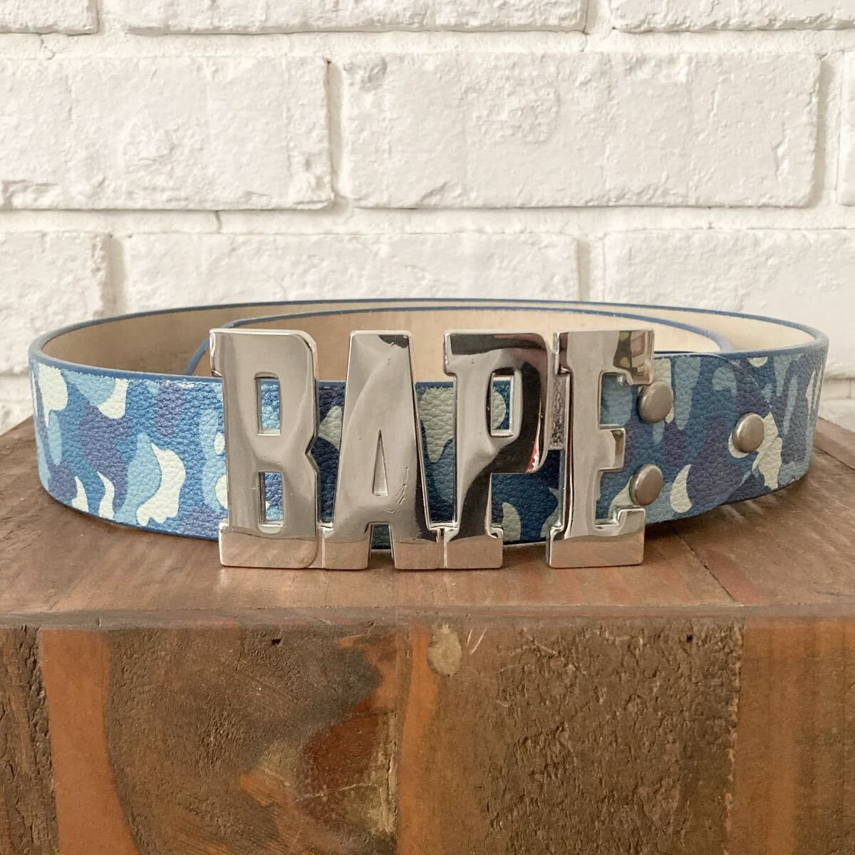 ABC CAMO BLUE レザー ベルト Lサイズ a bathing ape BAPE leather