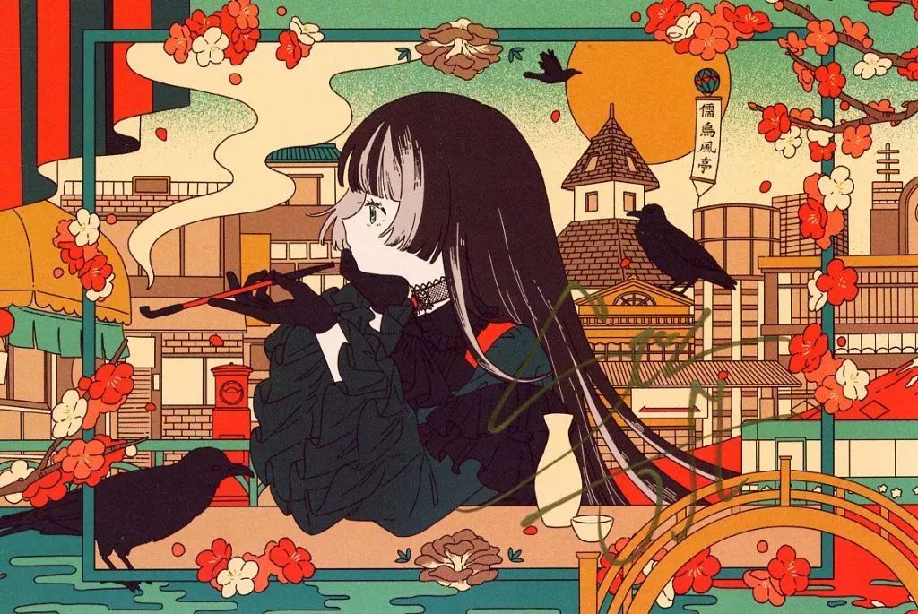 中古】ポストカード 儒烏風亭らでん 直筆サイン入りみつきさなぎ描き