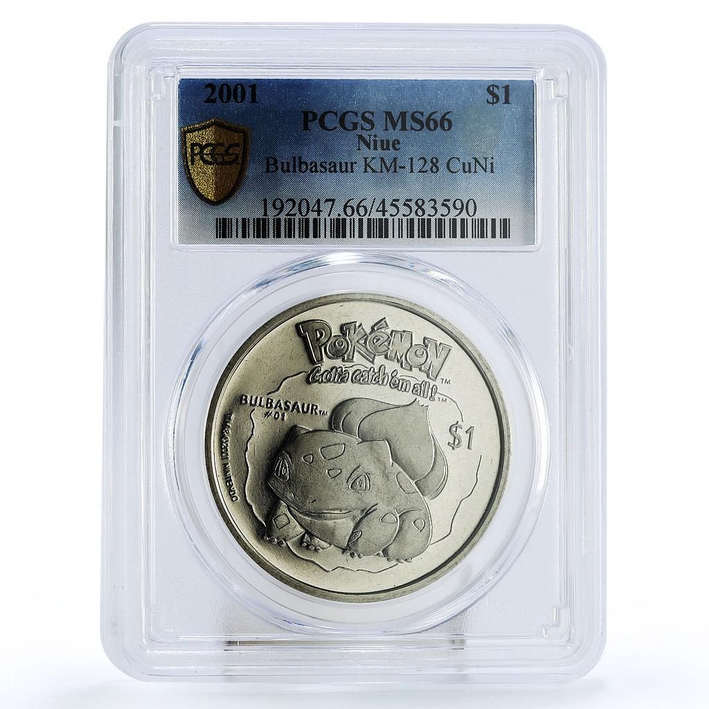 ニウエ 1ドル ポケモン フシギダネ MS66 PCGS 銅ニッケル貨幣 2001年