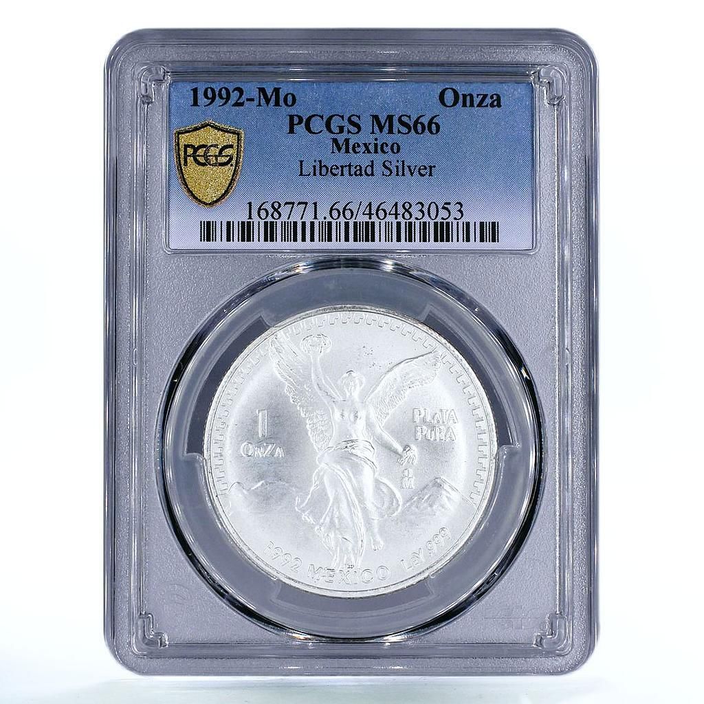 メキシコ 1 オンザ リベルタッド 独立の天使 MS66 PCGS 銀貨 1992年