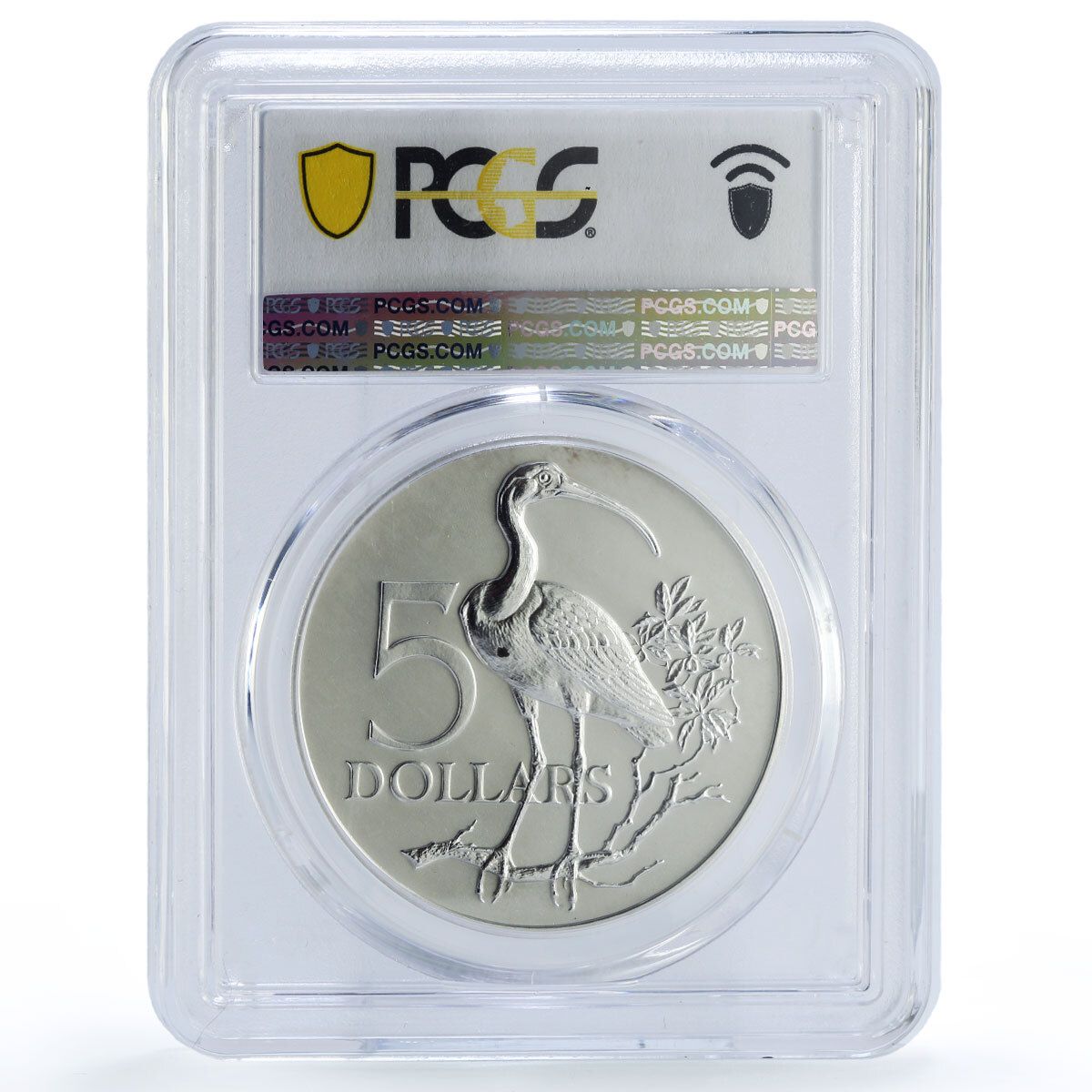 トリニダード・トバゴ 5ドル トキ マット 鳥類 動物相 MS67 PCGS 銀貨