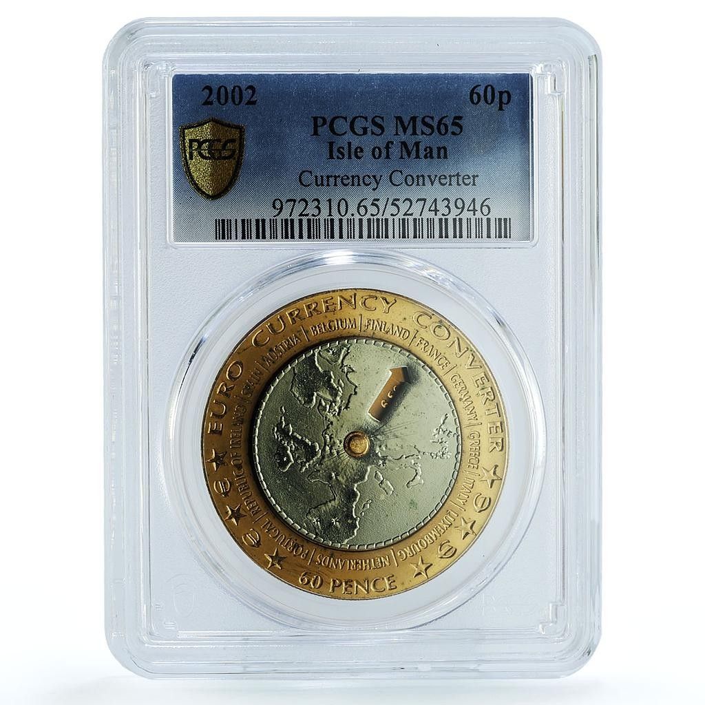 マン島 60ペンス ユーロ通貨換算 KM-1128 MS 65 PCGS 真鍮コイン 2002