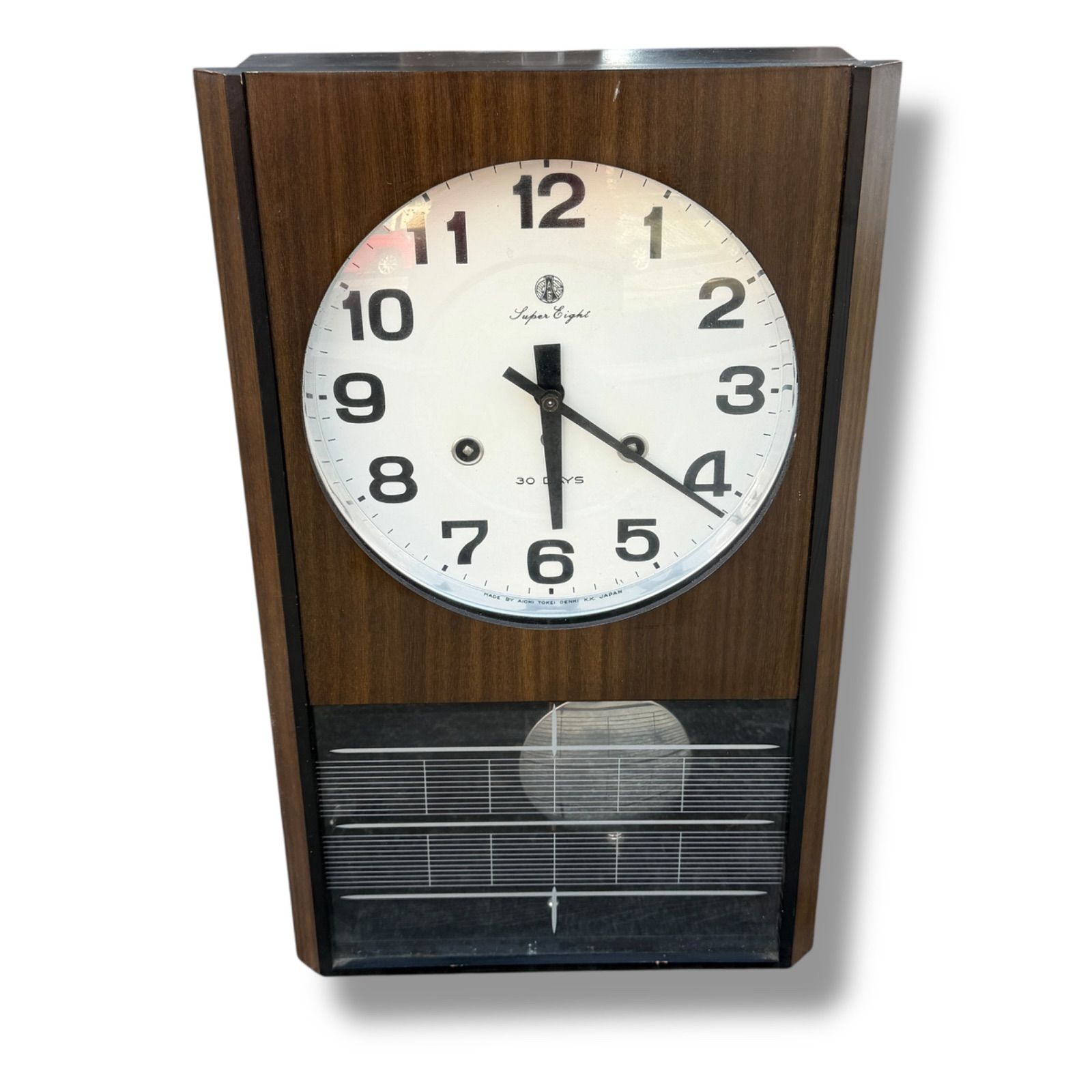 愛知時計 Super Eight 30DAY 振り子時計 5390 ゼンマイ式 動作品】 昭和レトロ 愛知時計 AICHI Super Eight 30DAY ゼンマイ式