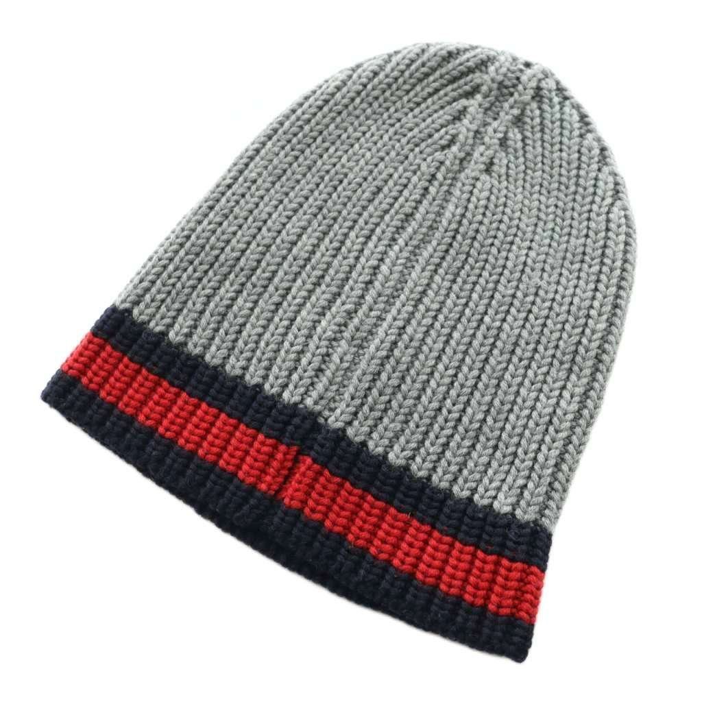グッチ GUCCI ニット帽 帽子 ビーニー ウール グレー 赤 レッド /SS