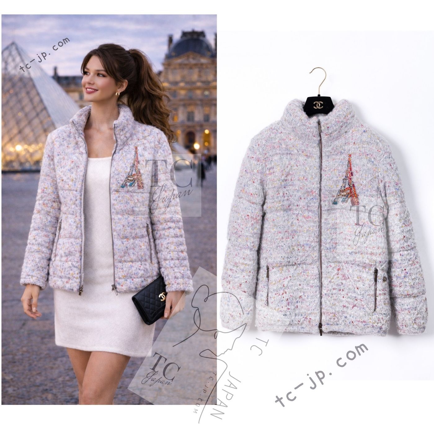 シャネル ブルゾン ジャンパー ジャケット CHANEL グレー ビジュー