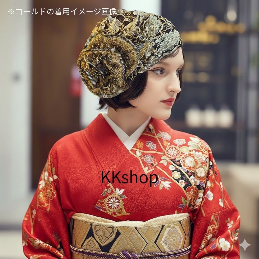 和装ヘッドドレス レース ヘッドドレス 帽子 ターバン バラ 薔薇 大正浪漫 大正ロマン