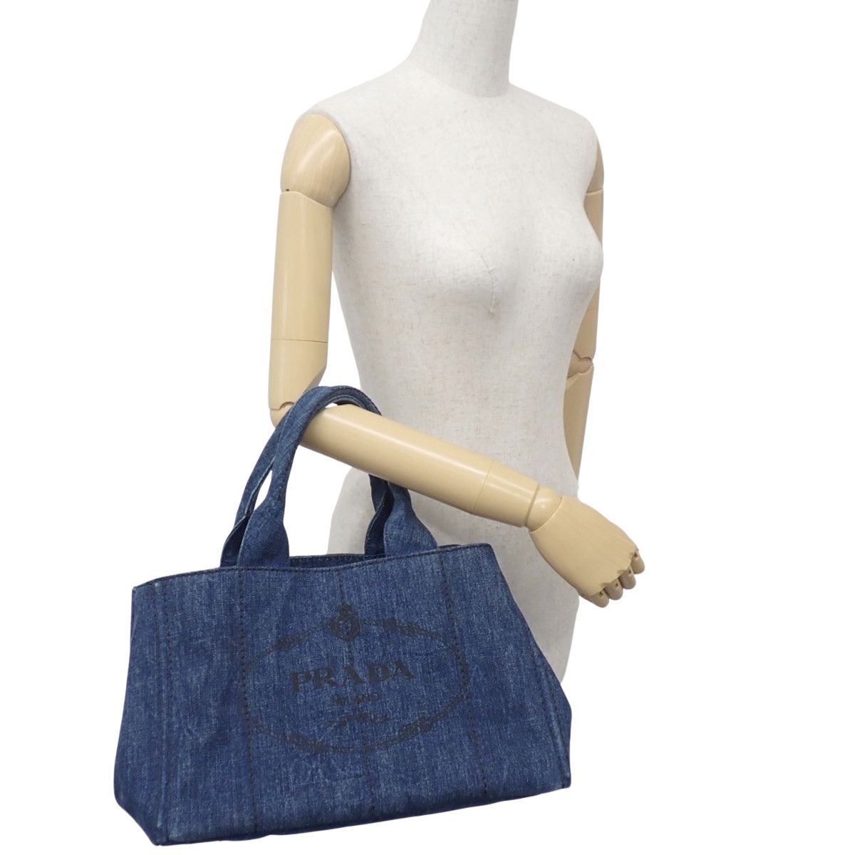 PRADA(プラダ) カナパ トートバッグ デニム ブルー青 ゴールド金具