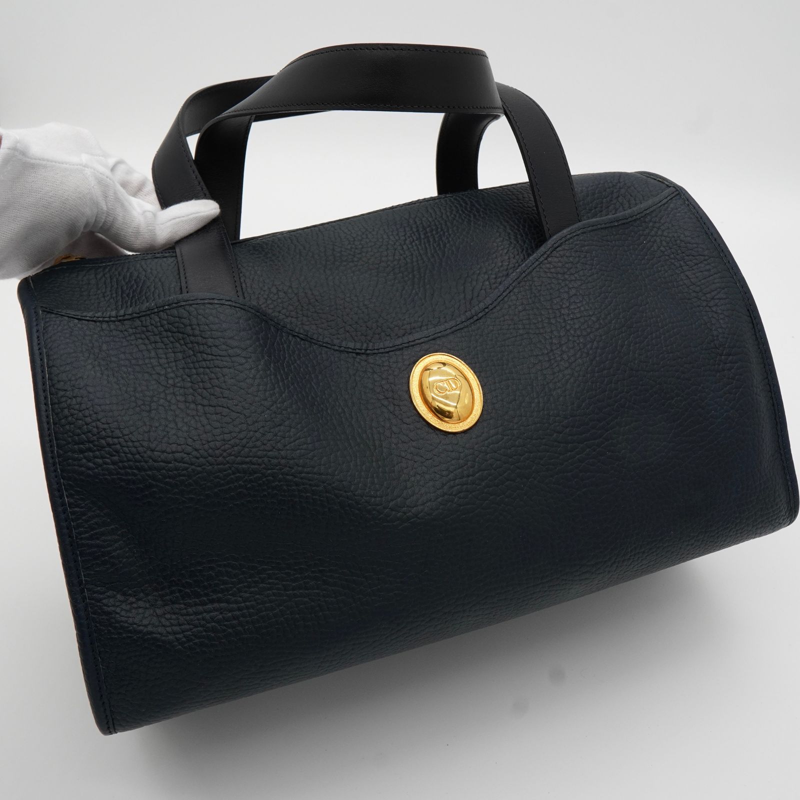 クリスチャン ディオール CDロゴ レザー ミニボストンバッグ ネイビー