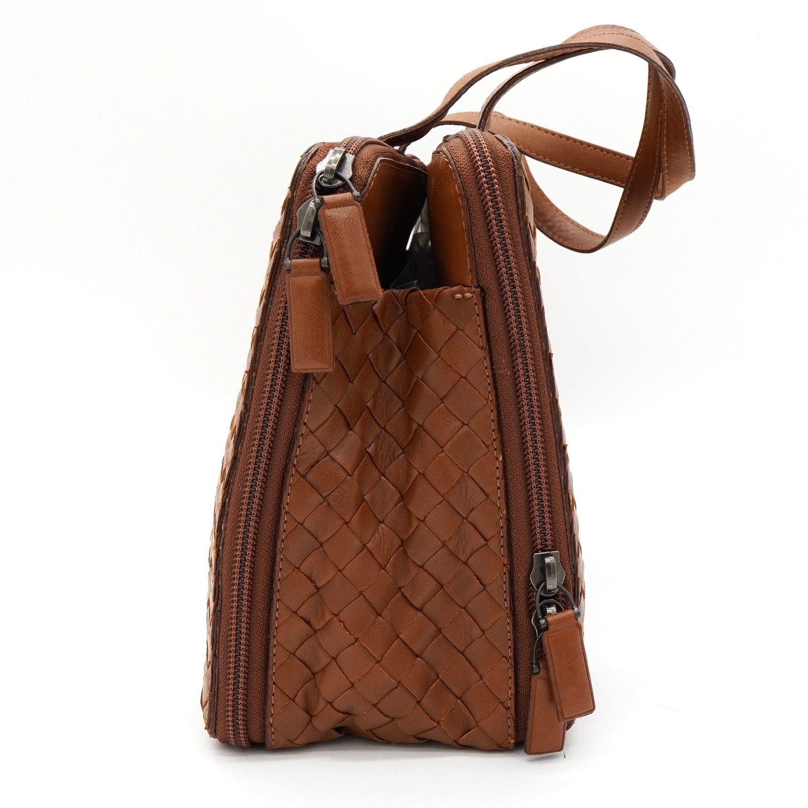 ボッテガ ヴェネタ イントレチャート レザー ハンドバッグ ブラウン