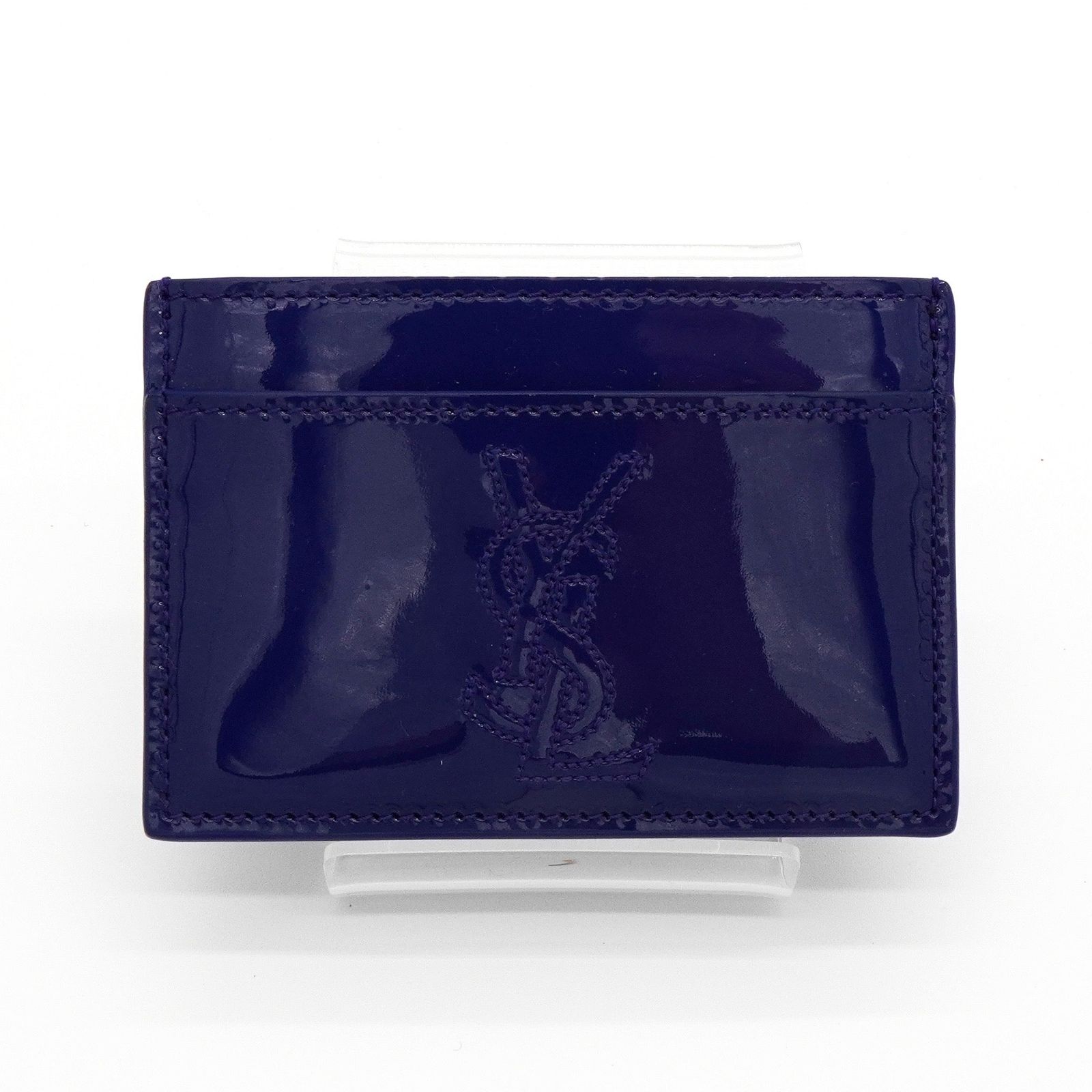 イヴ サンローラン YSLロゴ エナメル カードケース ブルー 箱付き