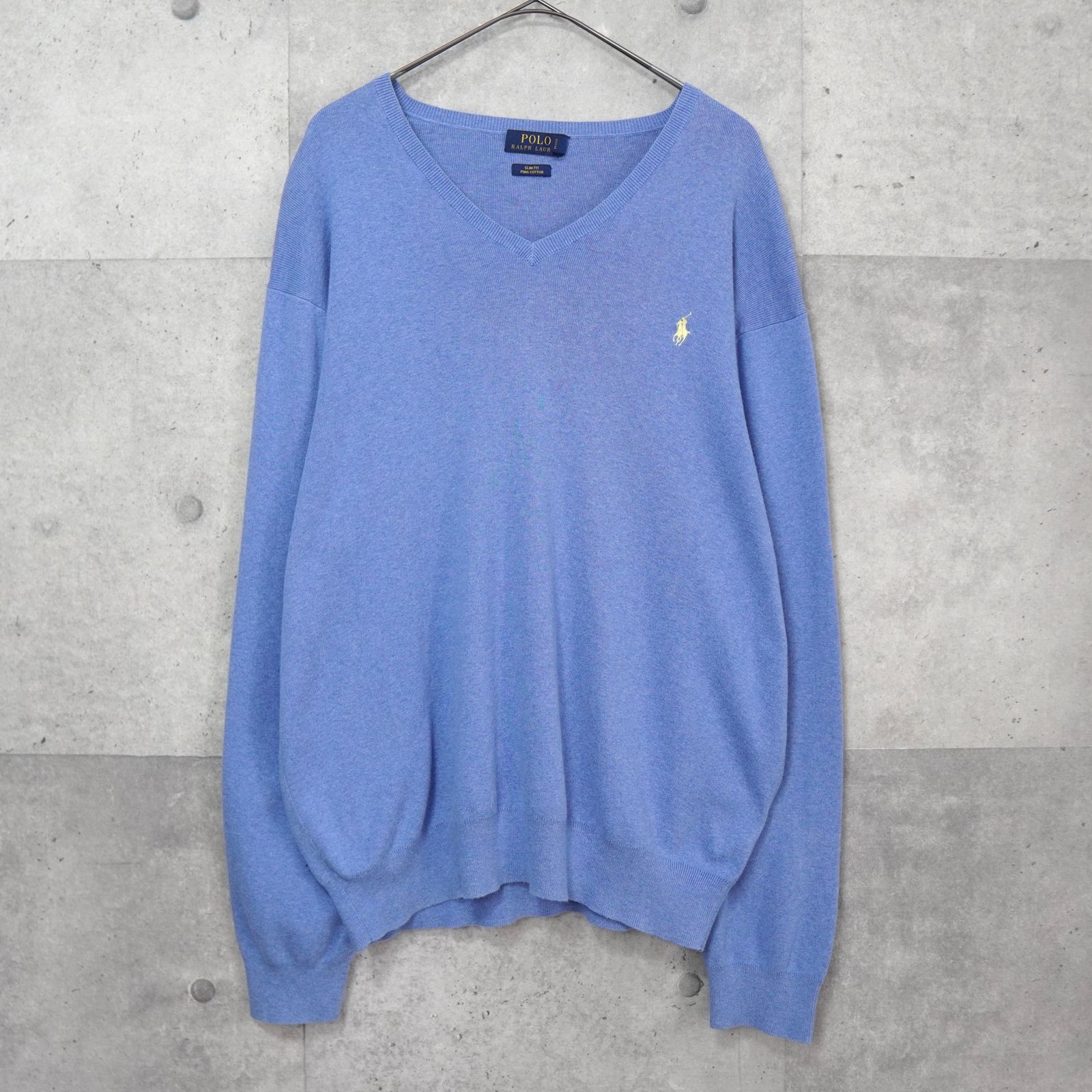 ポロ ラルフローレン スモールポニーロゴ Vネック ニット ブルー