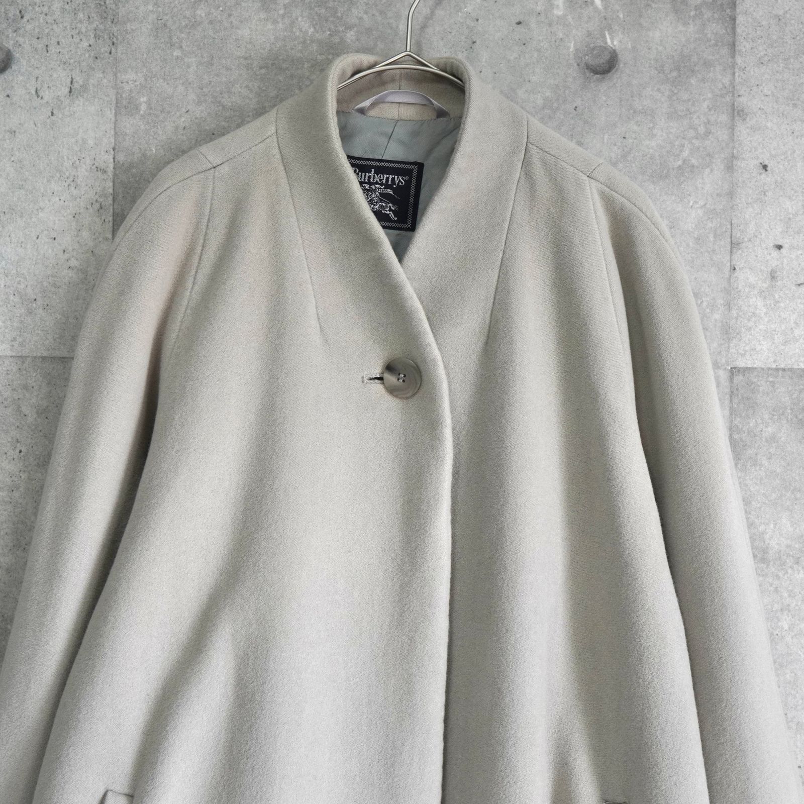 バーバリー ヴィンテージ ウール ノーカラーコート ライトグレー