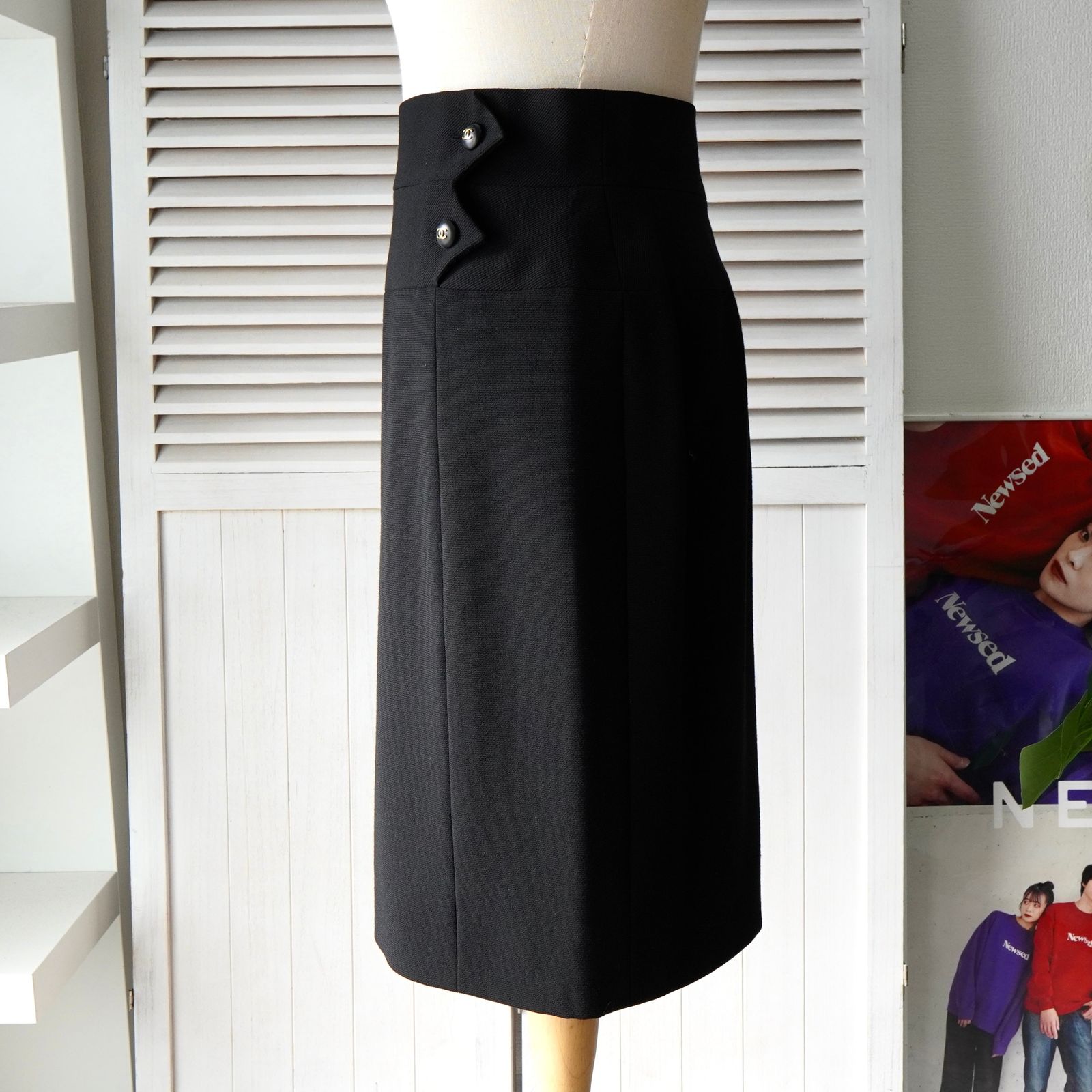 シャネル ココマーク ボタン タイトスカート ブラック レディース