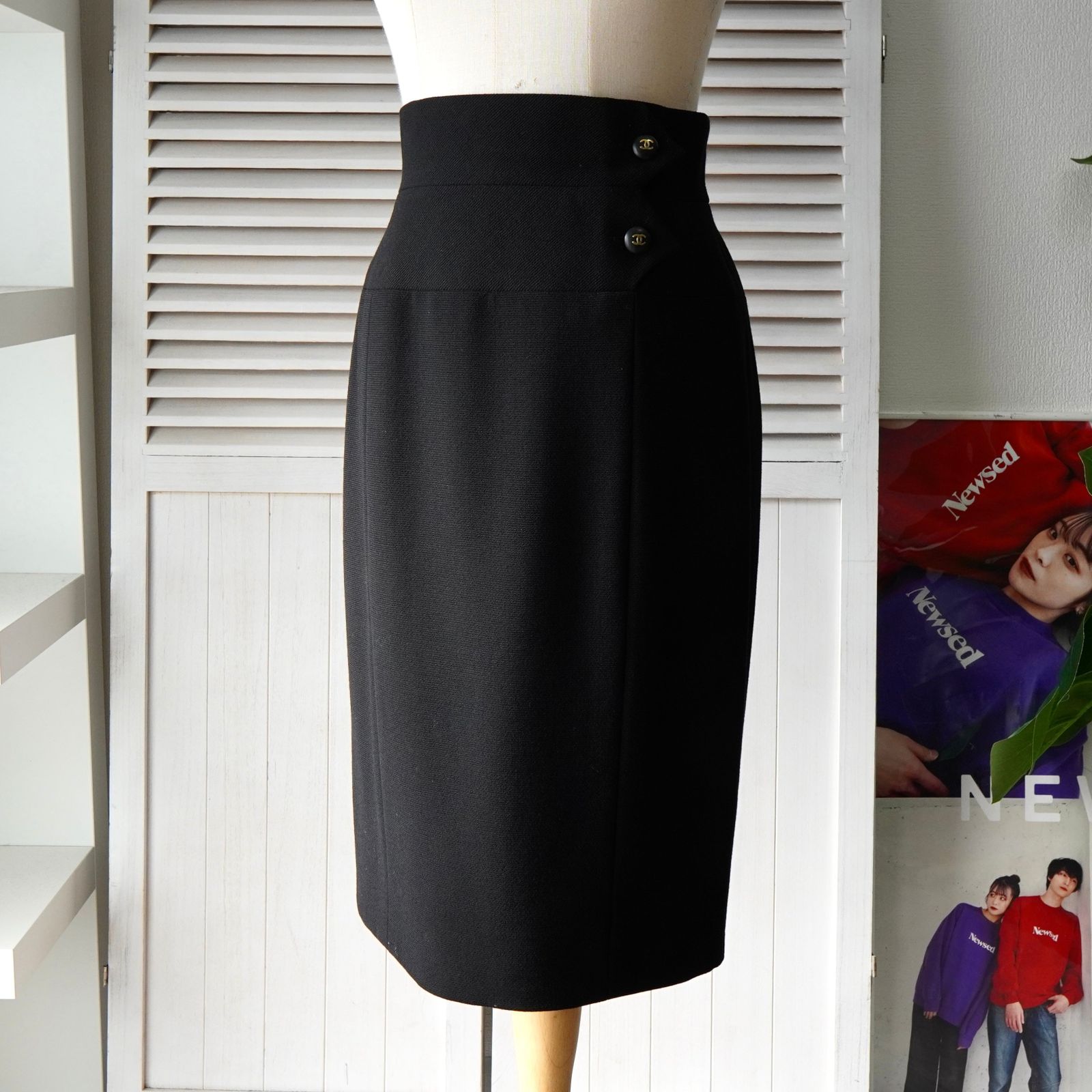 シャネル ココマーク ボタン タイトスカート ブラック レディース