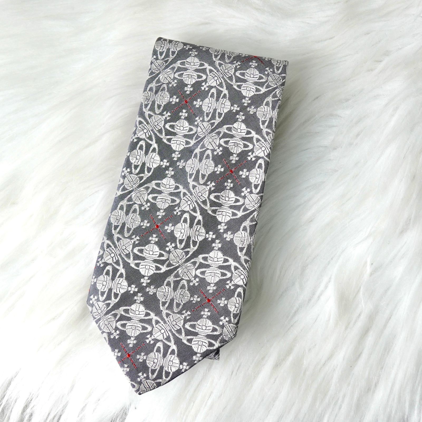 ヴィヴィアン ウエストウッド オーブロゴ 総柄 シルク ネクタイ グレー