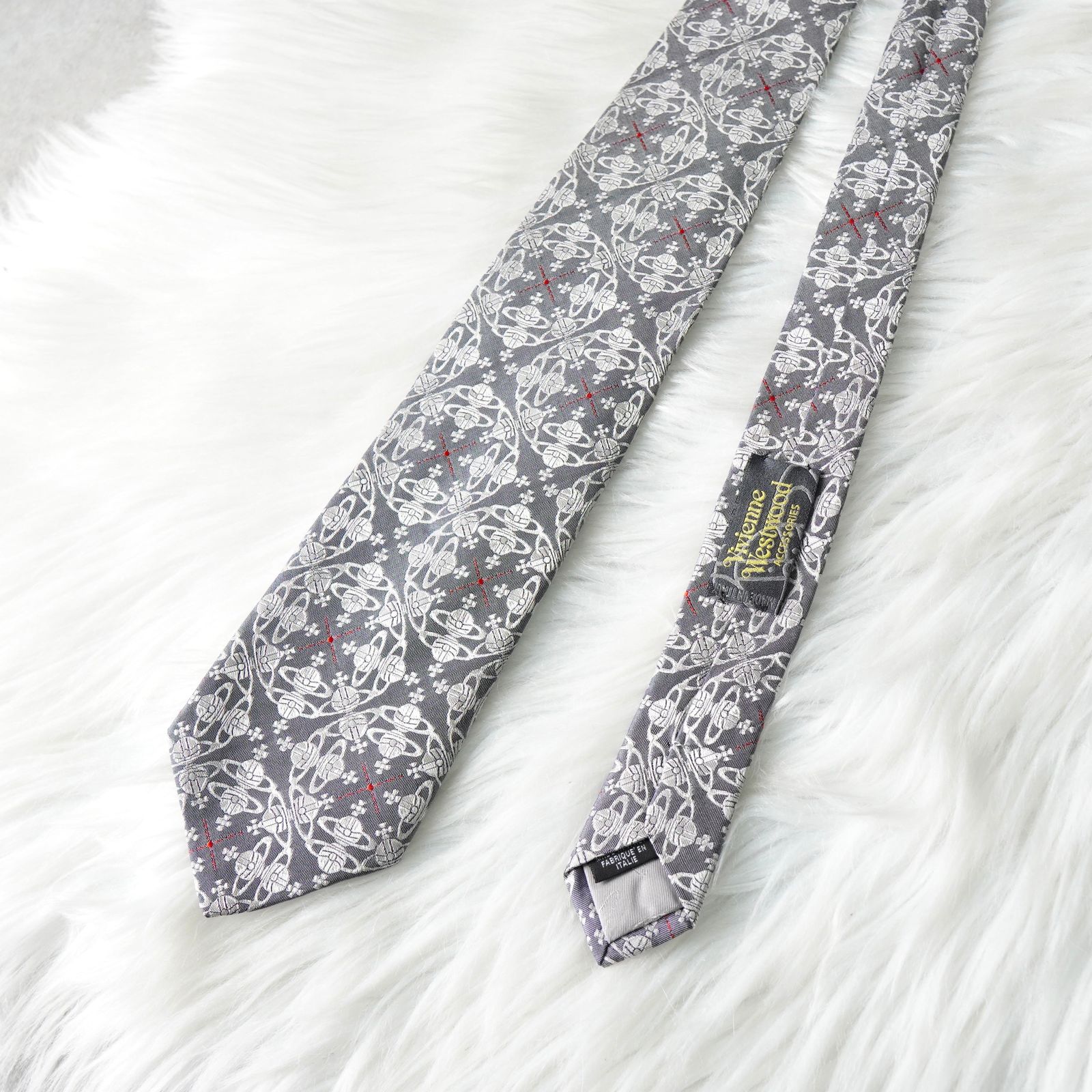 ヴィヴィアン ウエストウッド オーブロゴ 総柄 シルク ネクタイ グレー