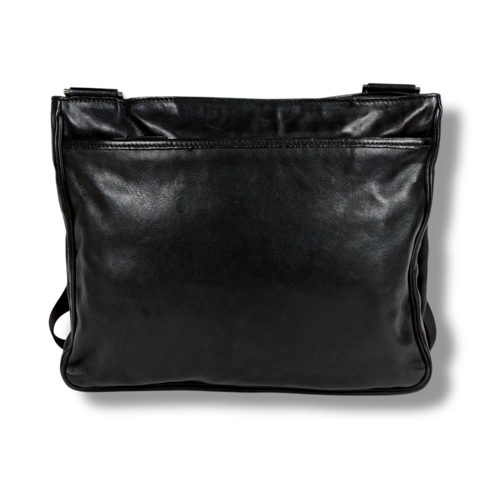 polpetta 黒 レザー ショルダーバッグ プラダ PRADA Wポケット ショルダーバッグ クロスボディバッグ ナッパ