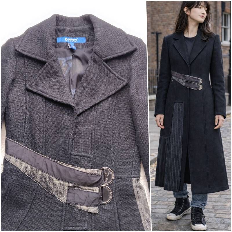 OHDD イタリア製 再構築 ロングコート 26 M相当 黒 リネンウール 異