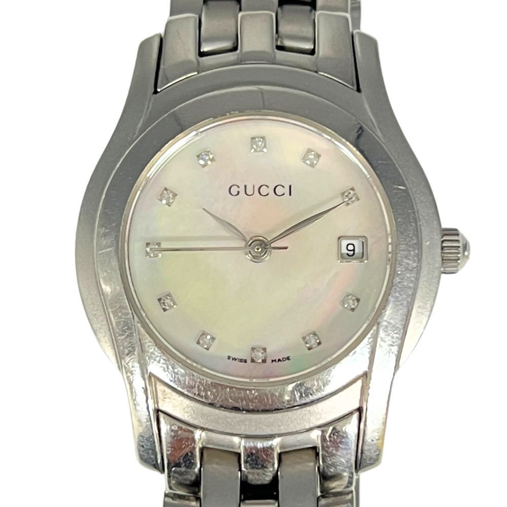 GUCCI グッチ 5500L 11Pダイヤ シェル文字盤 クォーツ 腕時計 シルバー