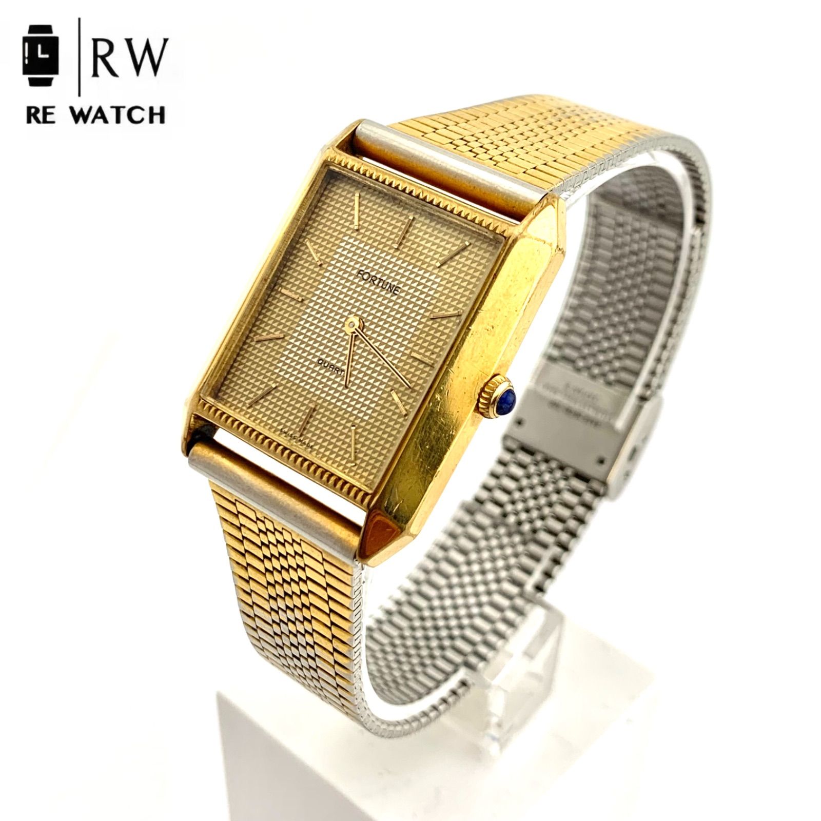 ゴールド クォーツ腕時計 長方形ケース ジャンク】FORTUNE 51317 ゴールド 長方形ケース クォーツ腕時計