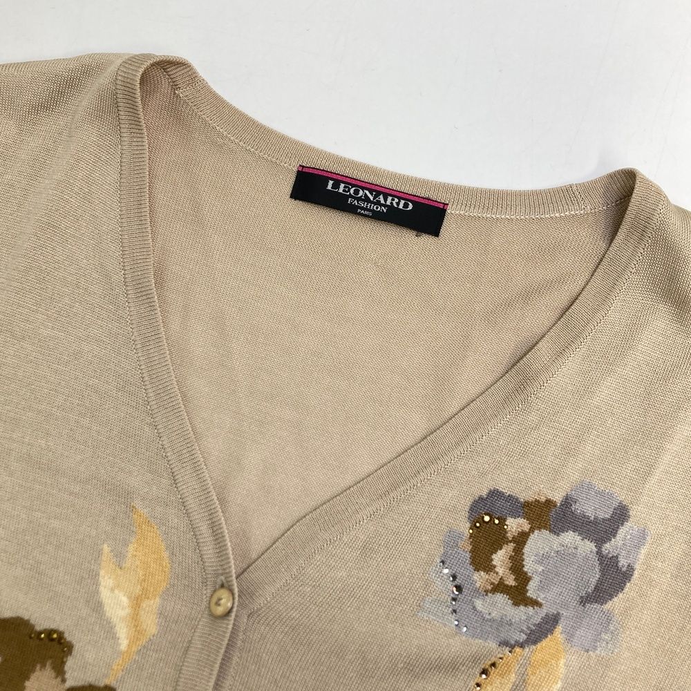 LEONARD レオナール シルク混 長袖カーディガン ラインストーン