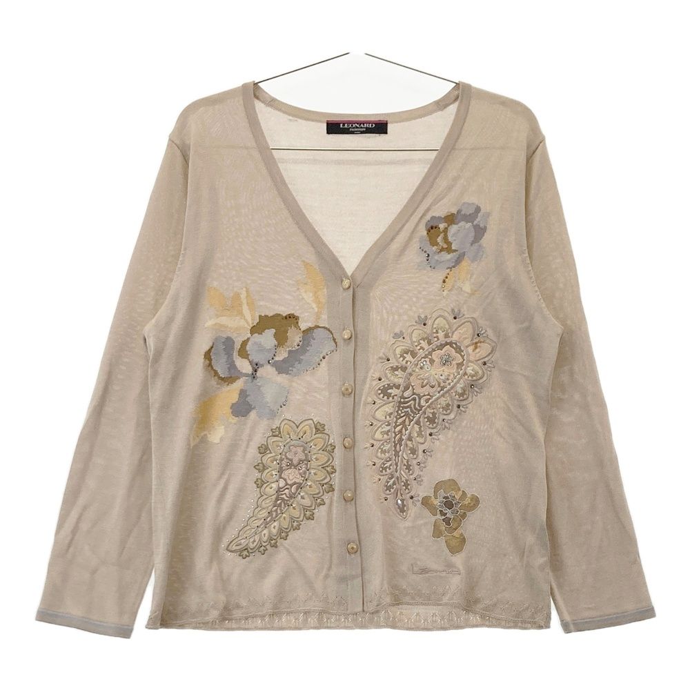 LEONARD レオナール シルク混 長袖カーディガン ラインストーン