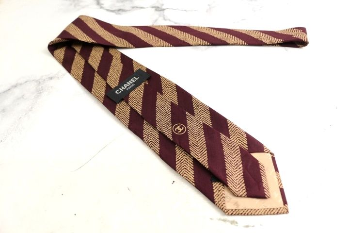 シャネル ブランドネクタイ ココマーク ストライプ柄 ヘリンボーン柄