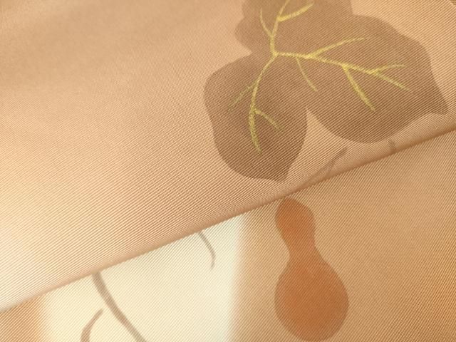 平和屋着物●塩瀬　九寸名古屋帯　手描き　瓢箪　ひょうたん　蔦の葉文　金彩　正絹　逸品　DABB7694op 平和屋着物○塩瀬 九寸名古屋帯 手描き 瓢箪 ひょうたん 蔦の葉文 金彩